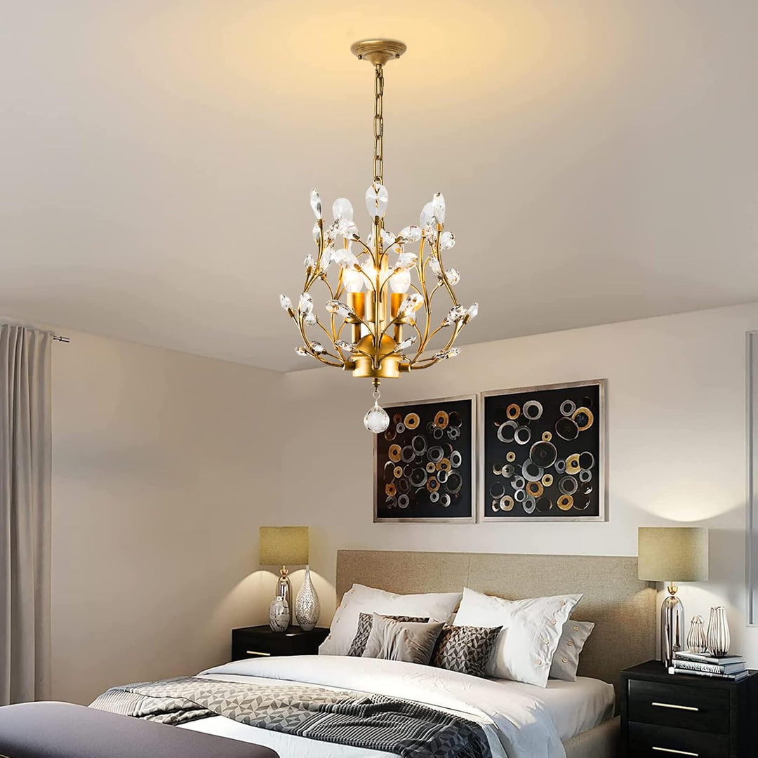 Crystal Chandeliers,K9 Crystal Pendant Light with 3-Light Chandelier Lighting Fixtures,Ceiling Light for Living Room Bedroom Restaurant Hallway (Gold)