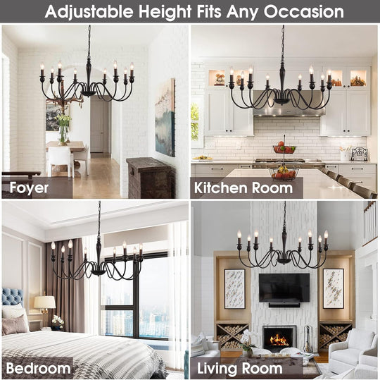 Black 8 Lights Farmhouse Chandelier for Dining Room Industrial Pendant Ceiling Light Fixture French Country Chandeliers for Dining Room, Living Room, Bedroom, Kitchen