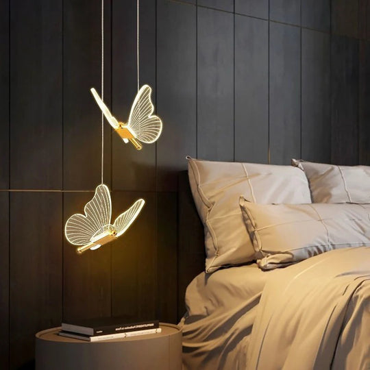 Panoch Acrylic Butterfly Chandelier Lamparas Colgantes Para Techo Lustres Quarto Room Decor Pendant Lights Suspension Luminaire