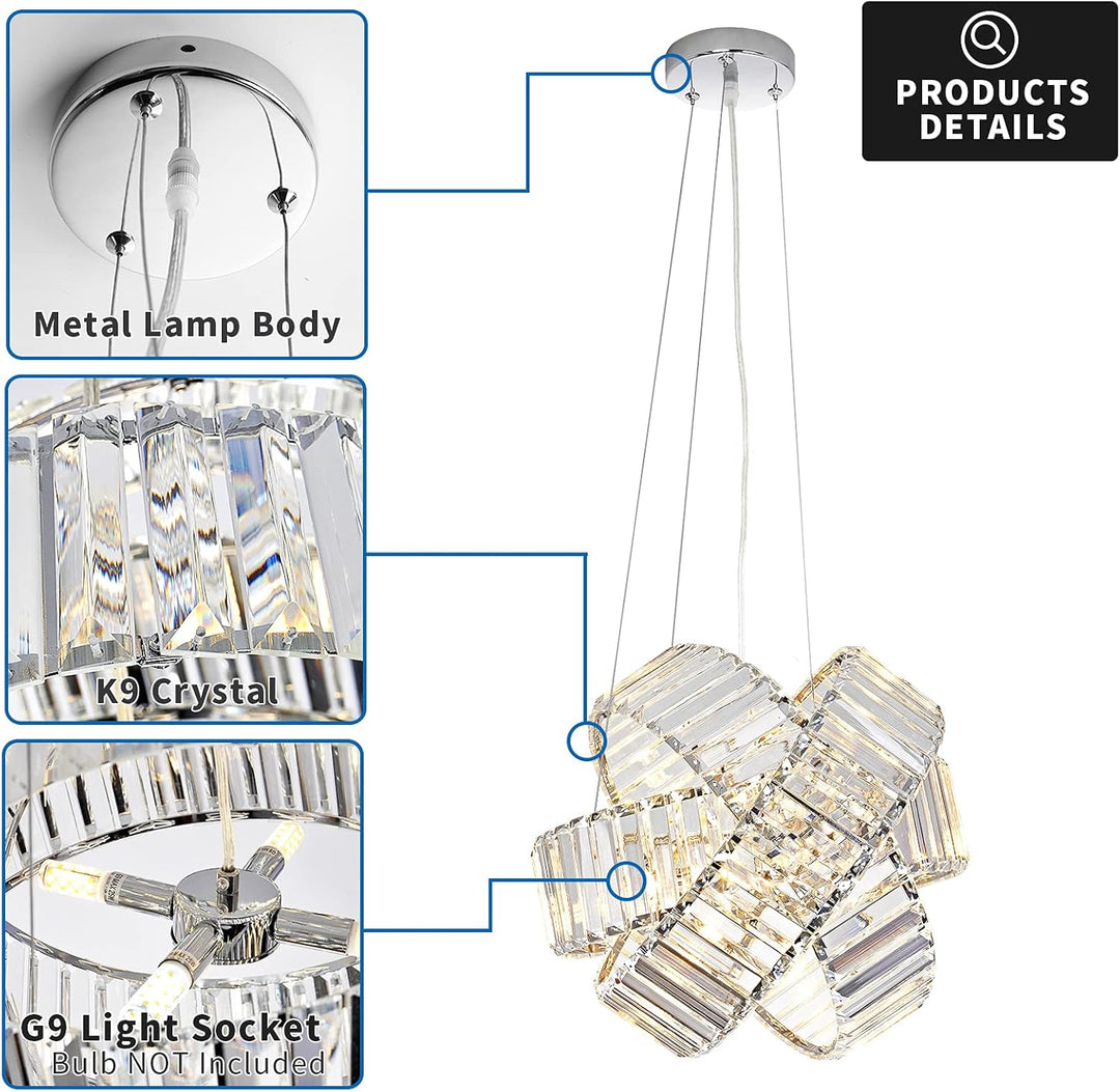 Crystal Chandelier Lights, Chrome Ceiling Lights, Pendant Light, Hanging Light Fixtures, Ceiling Light Fixtures for Dining Room Living Room Bedroom Variable Light