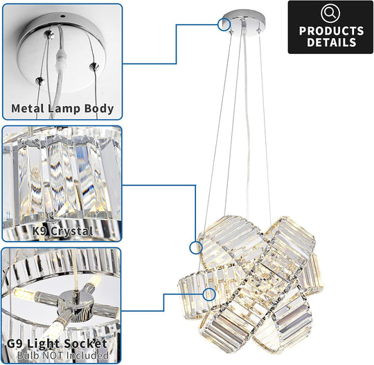 Crystal Chandelier Lights, Chrome Ceiling Lights, Pendant Light, Hanging Light Fixtures, Ceiling Light Fixtures for Dining Room Living Room Bedroom Variable Light