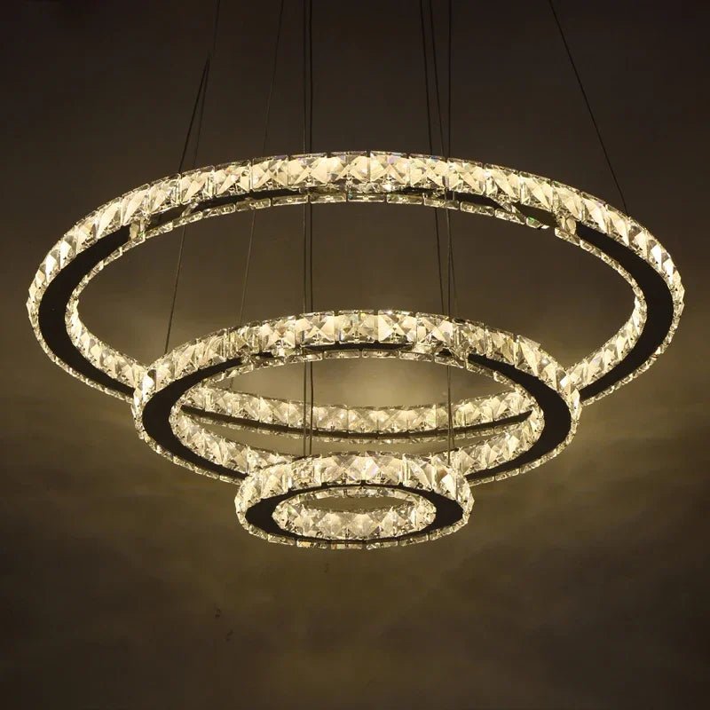 Modern LED K9 Crystal Chandelier Lights for Living Room Rings Crystal Chandelier Lighting Pendant Hanging Ceiling Fixtures