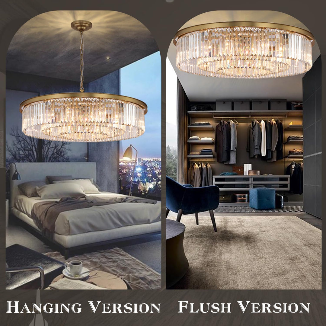 Large Crystal Chandelier Modern Luxury Pendant Ceiling Lights Fixture for Dining Living Room 18-Lights 3-Tier Raindrop Chandeliers Lighting (Copper, Dia 39 Inch)
