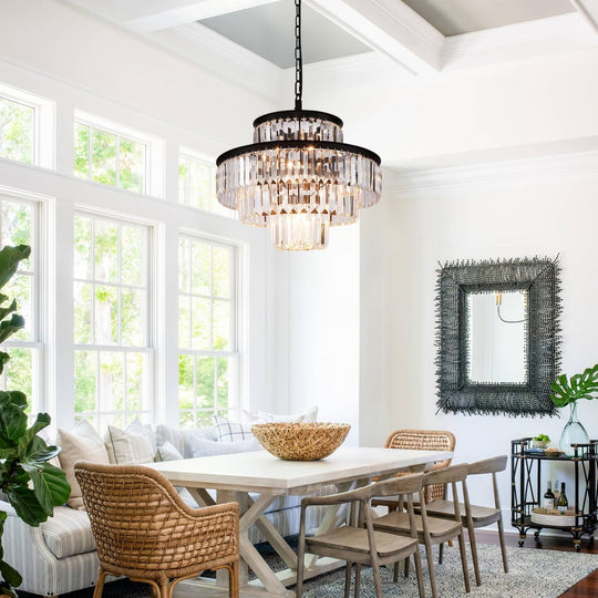 Black Luxury Crystal Chandelier Modern Chandeliers Lights Fixture Hanging Pendant Light Fixture for Dining Room Bedroom Living Room Dia 20 Inch-Black
