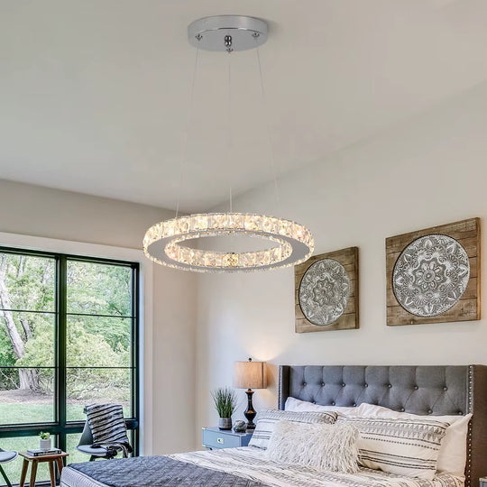 Modern round Stainless Steel 15W round Led Crystal Chandelier Lights for Living Room