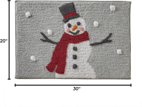 Christmas/Winter Whistler Snowman Rug for Bath/Kitchen & Gift, Gray