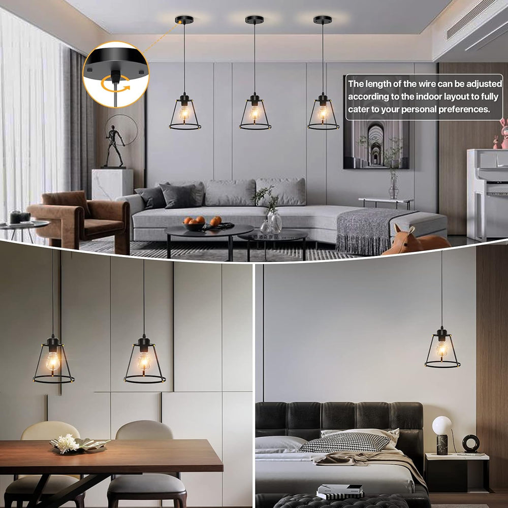 Industrial Pendant Kitchen Light Fixtures Farmhouse Modern Black Chandelier Vintage Ceiling Light Fixture Adjustable Hanging Light for Kitchen Island Dining Room Bedroom,E26 Base,1-Pack…