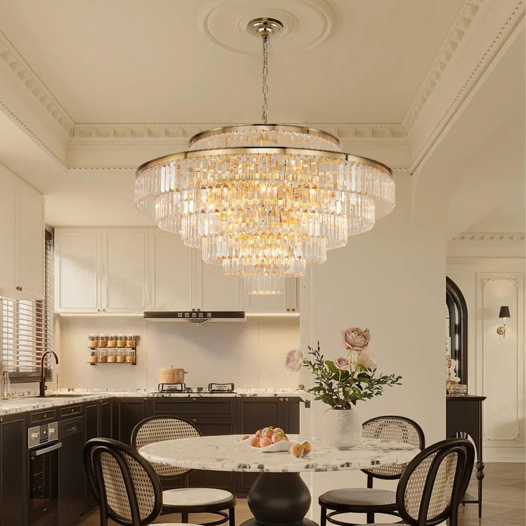 Large Crystal Chandeliers Gold Chandelier Luxury Pendant Ceiling Lights Fixture Hanging Raindrop Pendant Light Fixture for Dining Room Bedroom Living Room, 39 Inch