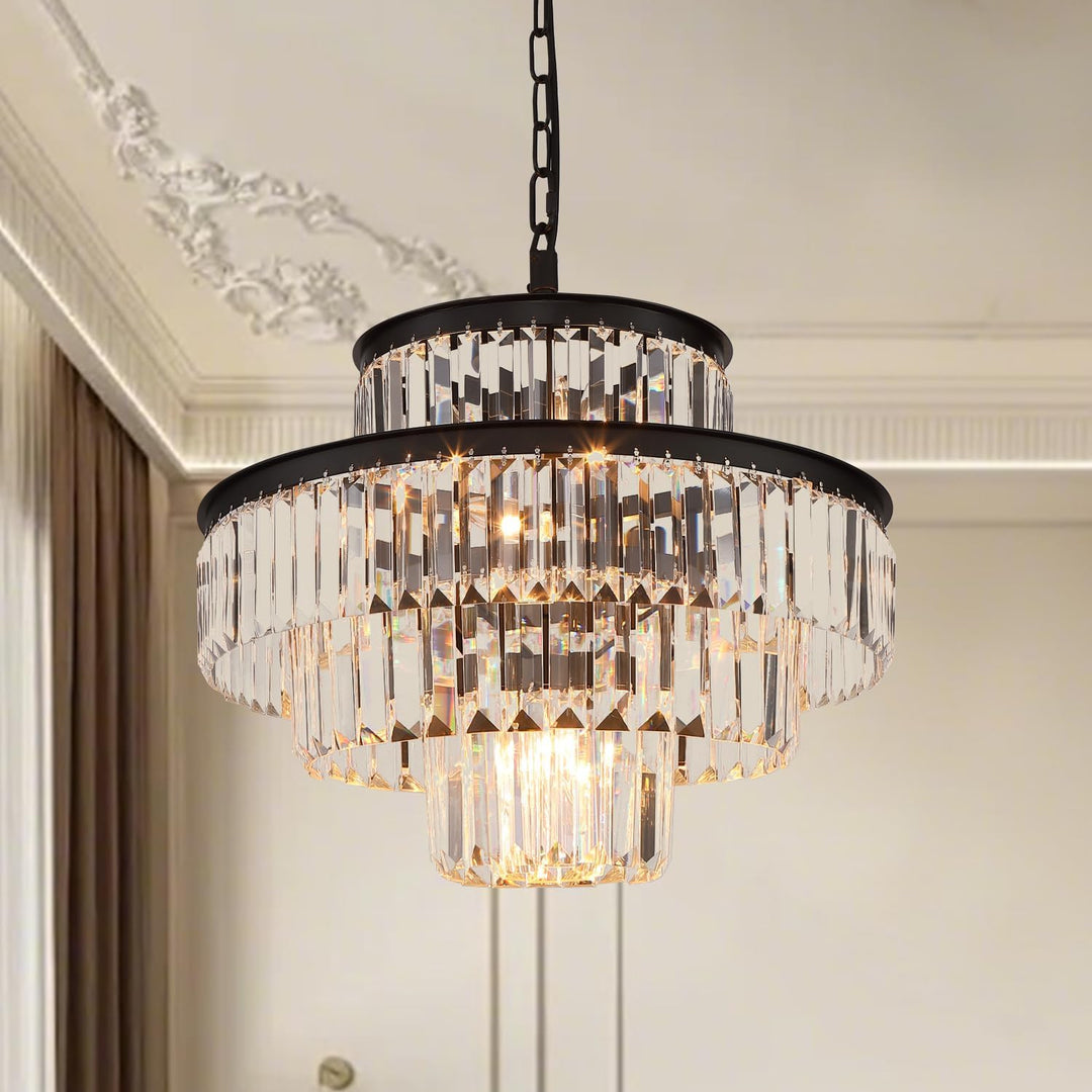 Black Luxury Crystal Chandelier Modern Chandeliers Lights Fixture Hanging Pendant Light Fixture for Dining Room Bedroom Living Room Dia 20 Inch-Black