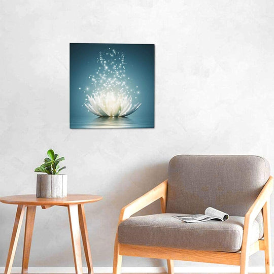Blue Lotus Flower Wall Art Zen Decor Spiritual Meditation Yoga Magic Pictures for Bedroom Bathroom Home Decoration Canvas Stretched and Framed Ready to Hang 12X12 Inch