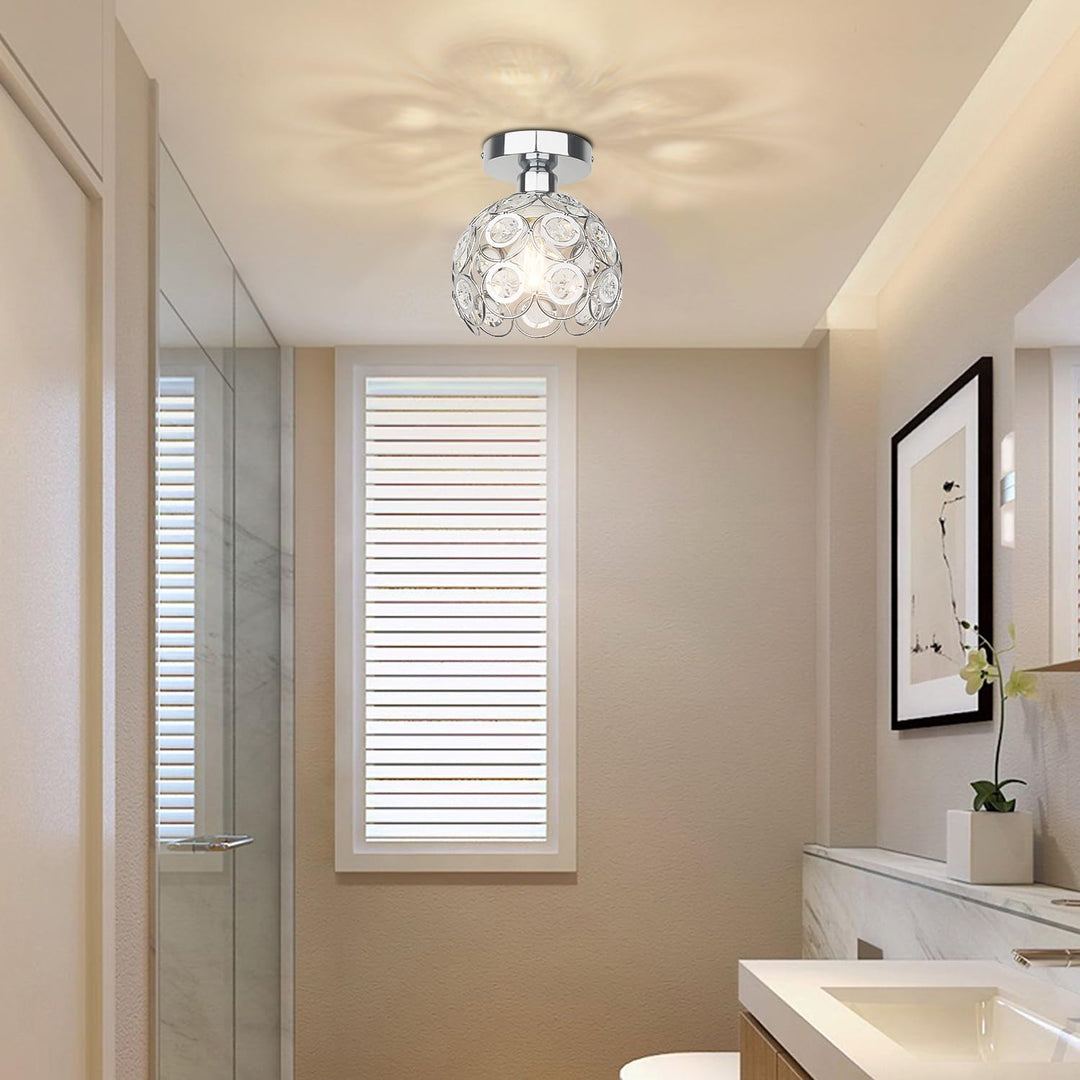 Modern Semi Flush Mount Ceiling Light Fixture, Mini Crystal Chandelier Light Fixture, Small Close to Ceiling Light for Hallway Bathroom