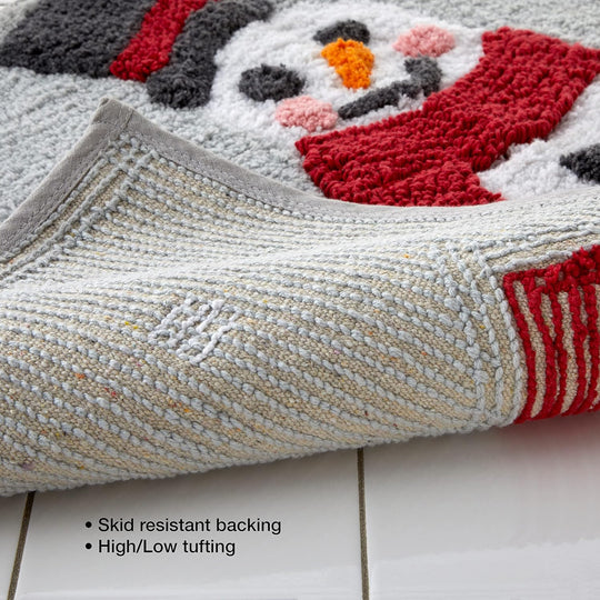 Christmas/Winter Whistler Snowman Rug for Bath/Kitchen & Gift, Gray