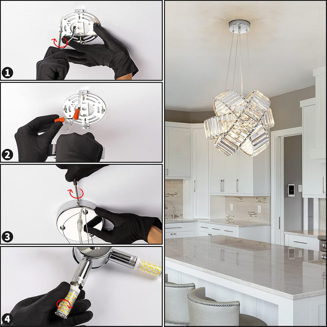 Crystal Chandelier Lights, Chrome Ceiling Lights, Pendant Light, Hanging Light Fixtures, Ceiling Light Fixtures for Dining Room Living Room Bedroom Variable Light