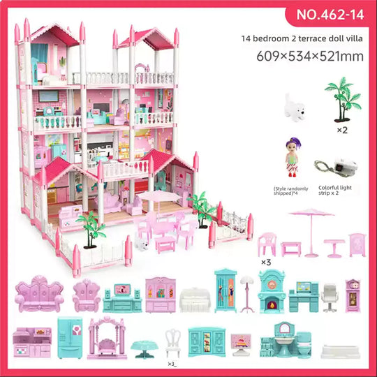 Children'S Music Doll House Assembly Villa House 3D DIY Dream Princess Castle Villa Assembly Doll House Set Toy Girl Family Toy