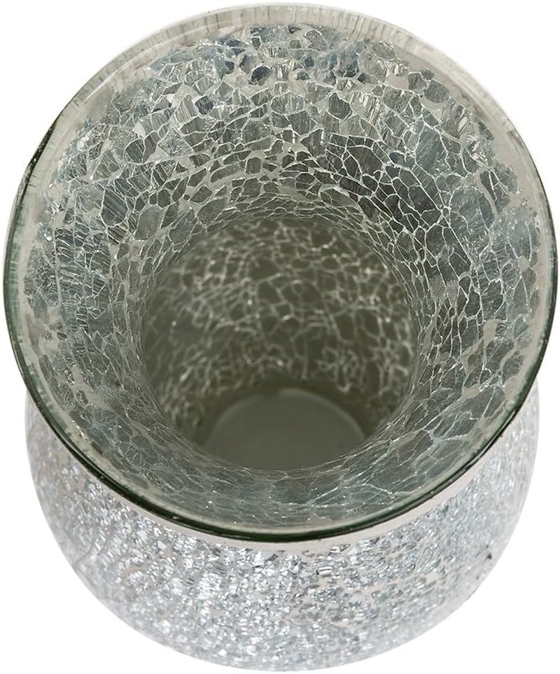 Large Vase Vases for Flowers Handmade Decorative Mosaic Glitter Sparkled Glass Gift Present Black White Silver 11" (Silver White, Small)