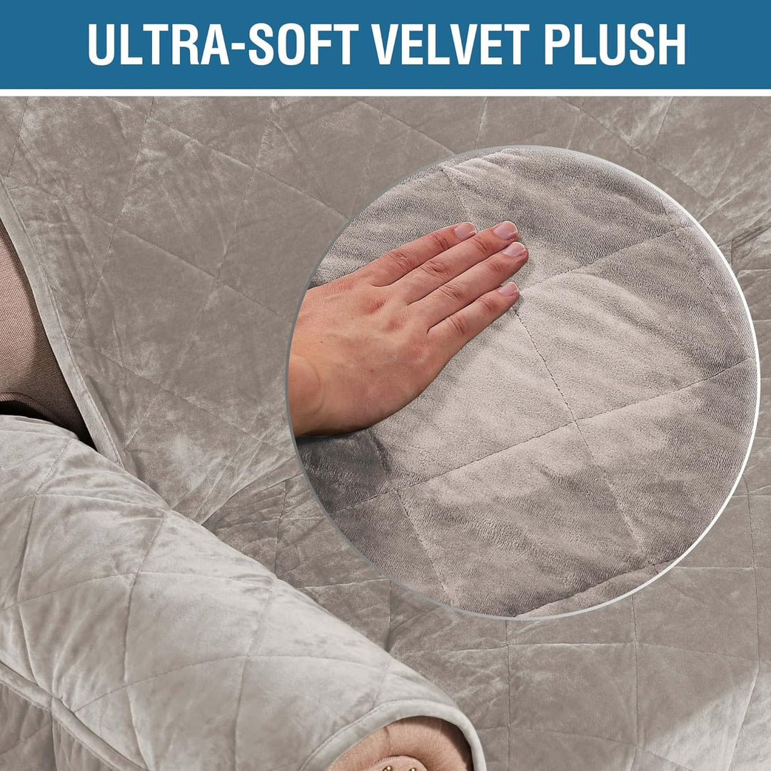 Thick Velvet Quilted Recliner Covers for Recliner Chair Covers Reclining Chair Slipcover Recliner Couch Cover with Non Slip Backing and Wider Elastic Strap (Oversaized Recliner, Taupe)