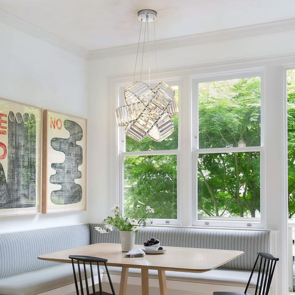 Crystal Chandelier Lights, Chrome Ceiling Lights, Pendant Light, Hanging Light Fixtures, Ceiling Light Fixtures for Dining Room Living Room Bedroom Variable Light