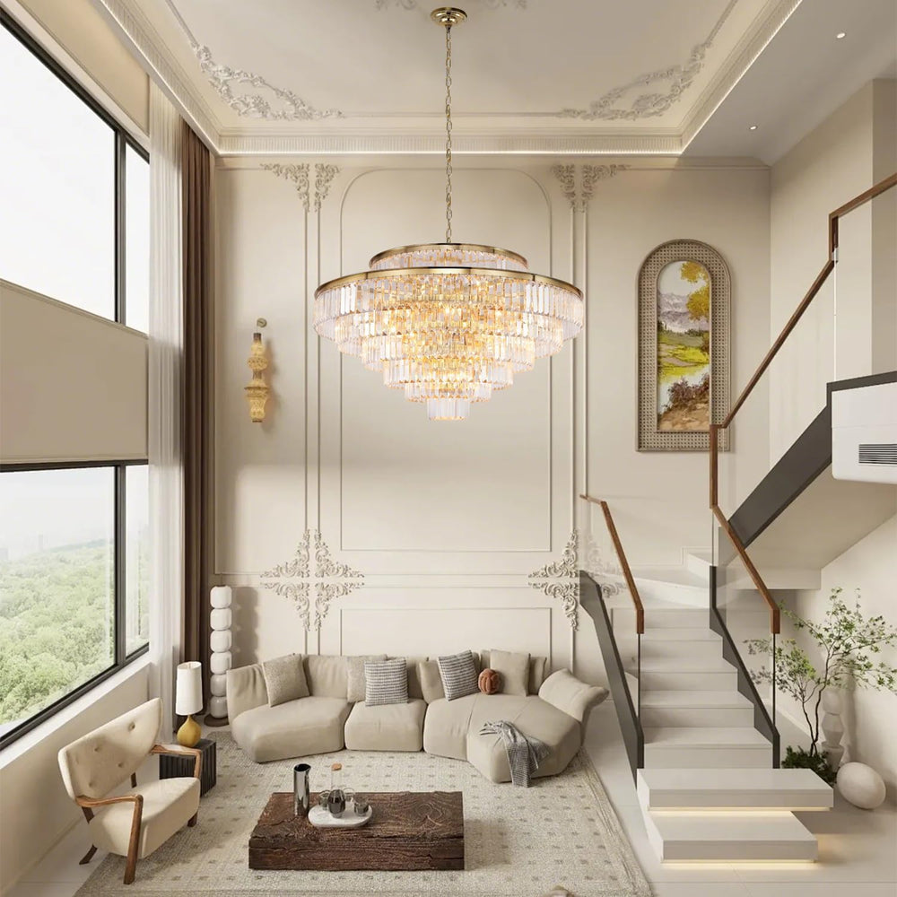 Large Crystal Chandeliers Gold Chandelier Luxury Pendant Ceiling Lights Fixture Hanging Raindrop Pendant Light Fixture for Dining Room Bedroom Living Room, 39 Inch