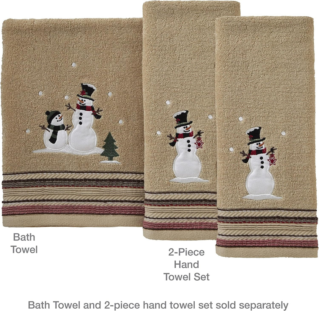 Christmas/Winter Rustic Plaid Snowman Hand Towel Set for Bath/Kitchen/Bar & Gift, Wheat 2 Count