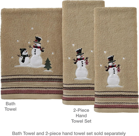 Christmas/Winter Rustic Plaid Snowman Hand Towel Set for Bath/Kitchen/Bar & Gift, Wheat 2 Count