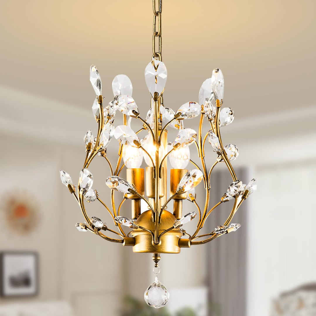 Crystal Chandeliers,K9 Crystal Pendant Light with 3-Light Chandelier Lighting Fixtures,Ceiling Light for Living Room Bedroom Restaurant Hallway (Gold)