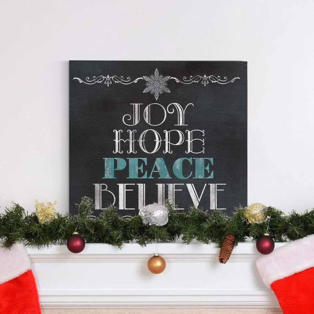 Canvas Art Prints for Home Decor Joy Hope Peace Believe Christmas Inspirational Tree Wall Hanging Artowrk for Living Room Home Kitchen Wall Decorations - 24"X24" LT05