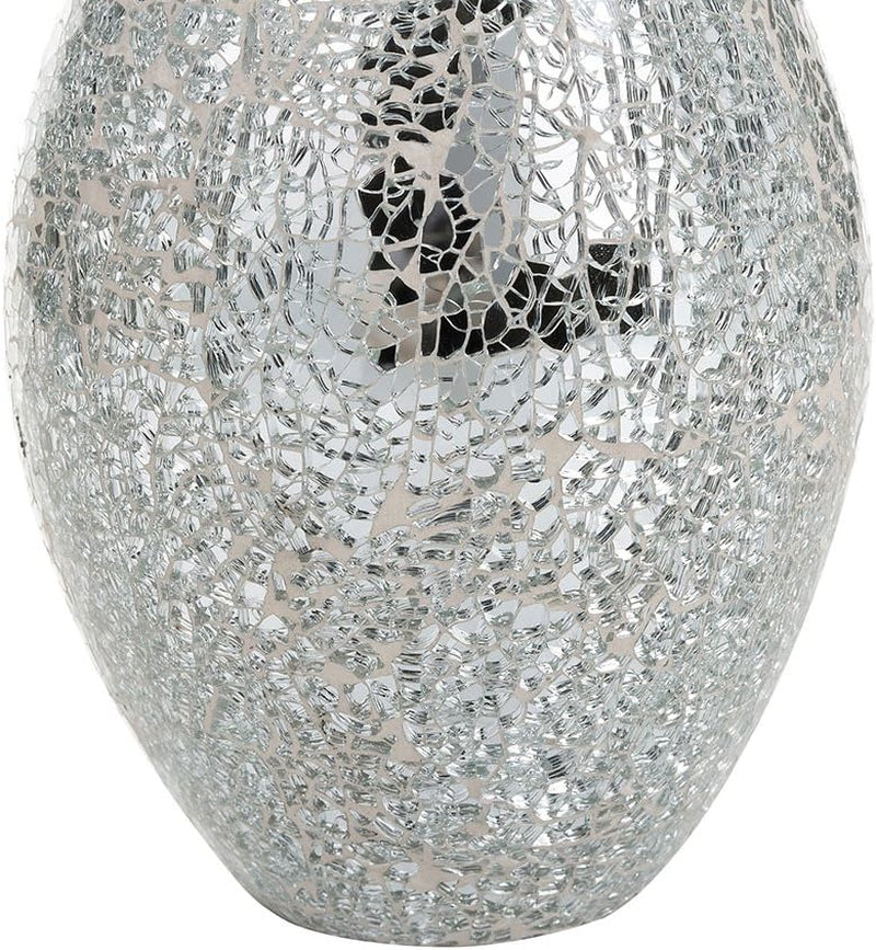 Large Vase Vases for Flowers Handmade Decorative Mosaic Glitter Sparkled Glass Gift Present Black White Silver 11" (Silver White, Small)