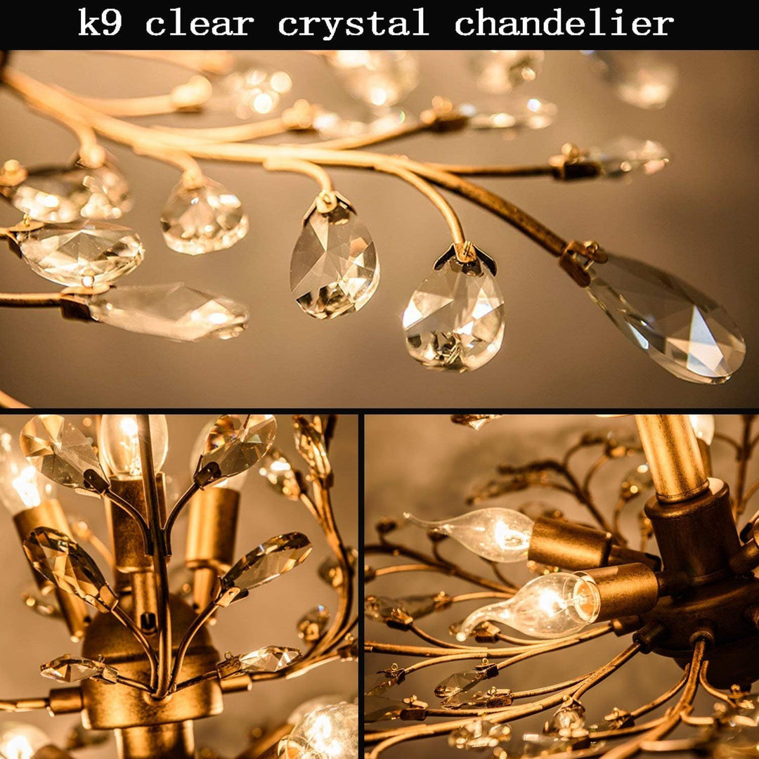 Crystal Chandeliers,K9 Crystal Pendant Light with 3-Light Chandelier Lighting Fixtures,Ceiling Light for Living Room Bedroom Restaurant Hallway (Gold)