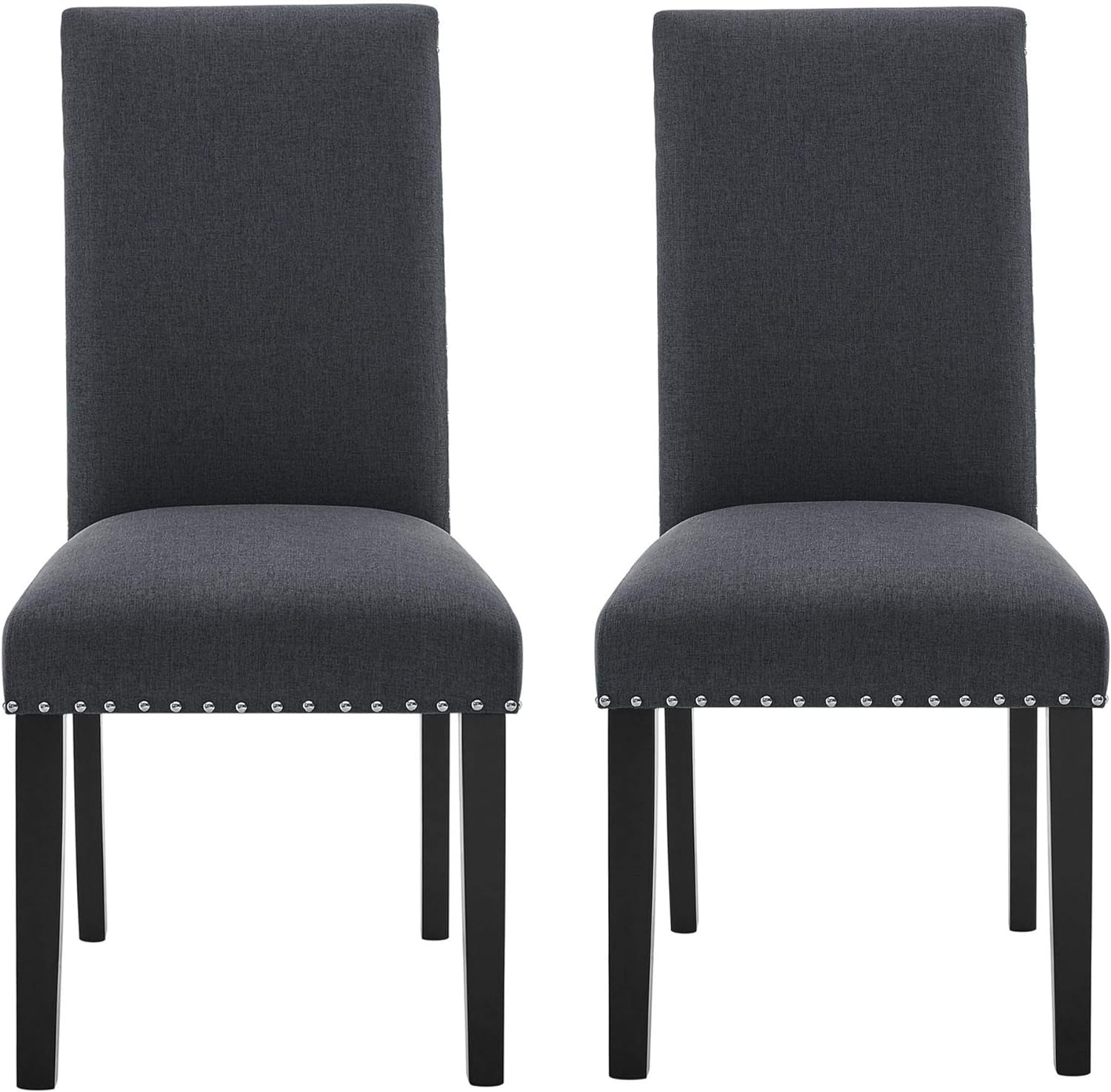 Fabric Dining Chairs Set of 2, Upholstered Dining Chairs with Nailhead Trim, Parsons Dining Chairs Kitchen Chairs High Back Dining Room Chairs Side Chairs for Kitchen Dining Room (2, Dark Grey)
