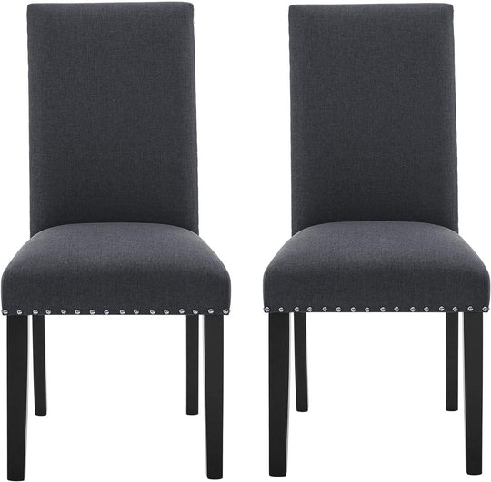 Fabric Dining Chairs Set of 2, Upholstered Dining Chairs with Nailhead Trim, Parsons Dining Chairs Kitchen Chairs High Back Dining Room Chairs Side Chairs for Kitchen Dining Room (2, Dark Grey)