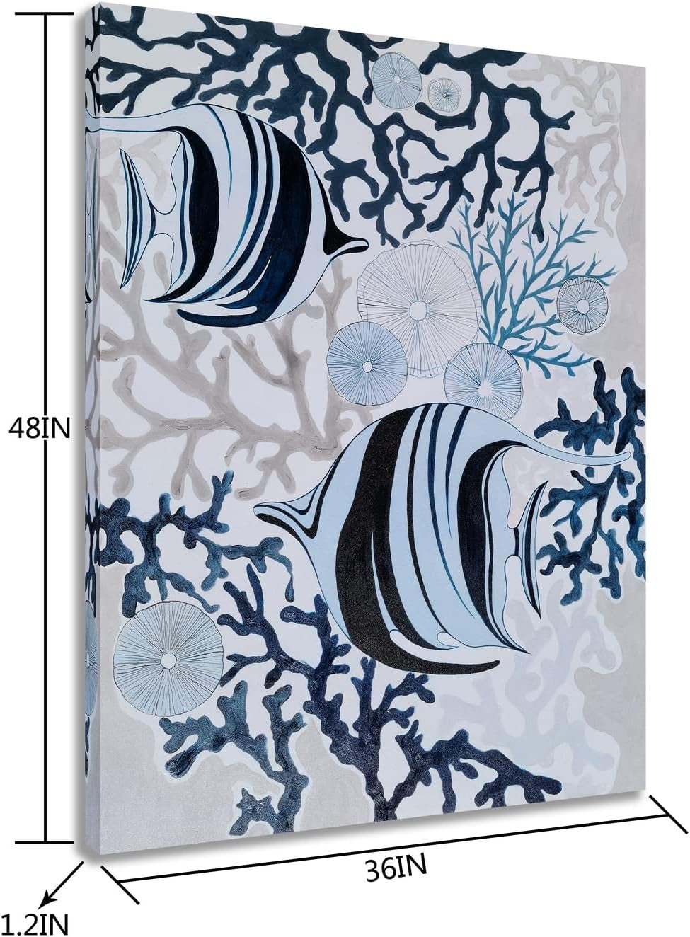 Fish Canvas Wall Art with Textured - Abstract Coastal Paintings - Modern Sea Life Pictures - Nautical Artwork for Living Room Bedroom Bathroom Decor