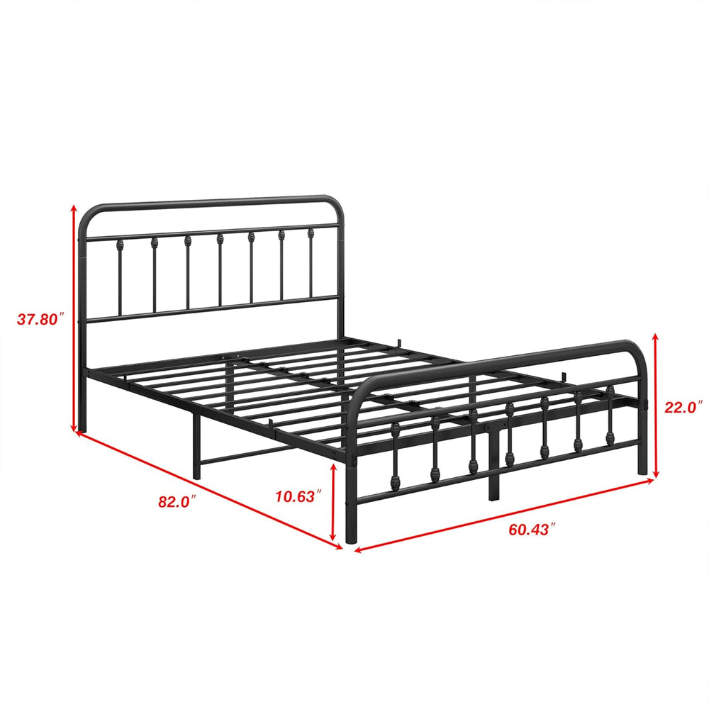 Metal Queen Bed Frame with Headboard and Footboard Farmhouse Platform Bed Frame Queen Size under Bed Storage No Box Spring Needed, Textured Black