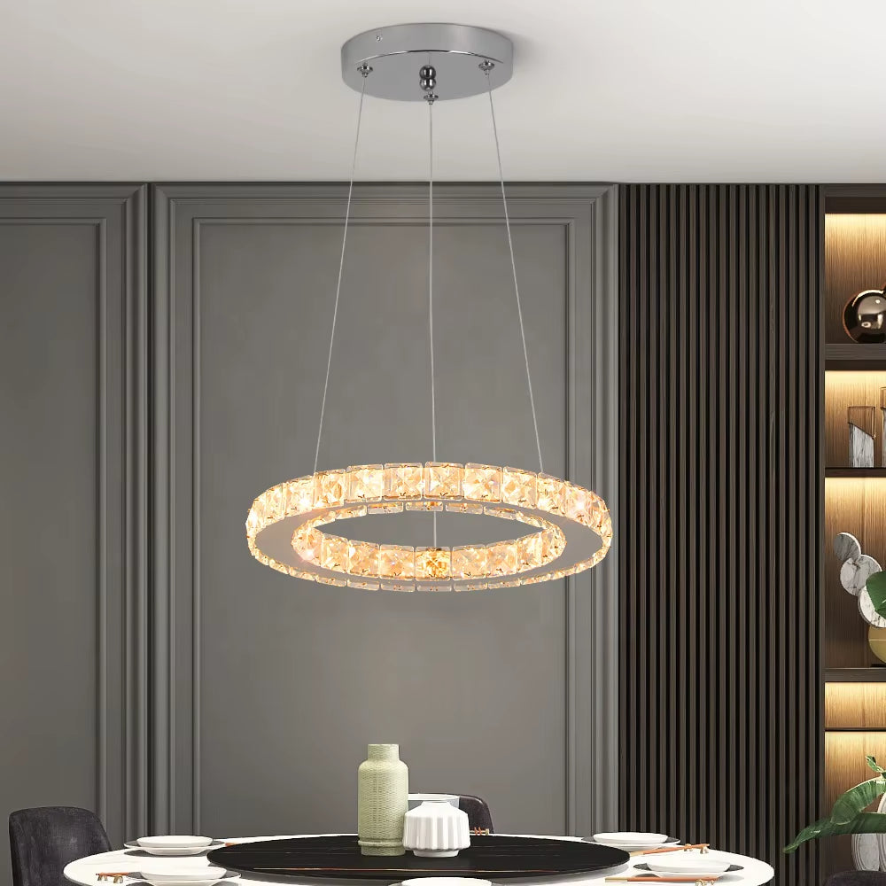 Modern round Stainless Steel 15W round Led Crystal Chandelier Lights for Living Room