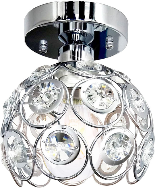 Modern Semi Flush Mount Ceiling Light Fixture, Mini Crystal Chandelier Light Fixture, Small Close to Ceiling Light for Hallway Bathroom