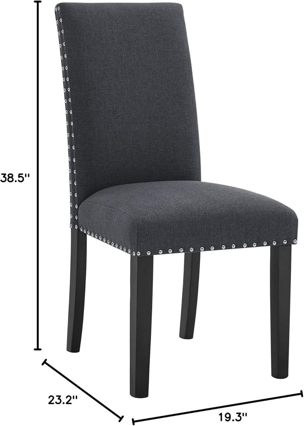 Fabric Dining Chairs Set of 2, Upholstered Dining Chairs with Nailhead Trim, Parsons Dining Chairs Kitchen Chairs High Back Dining Room Chairs Side Chairs for Kitchen Dining Room (2, Dark Grey)