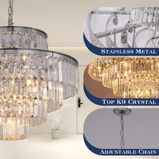 Modern Crystal Chandelier Ceiling Lights Luxury Chandeliers Hanging Raindrop Pendant Light Fixture for Dining Rooms Bedroom Entryway 13-Lights