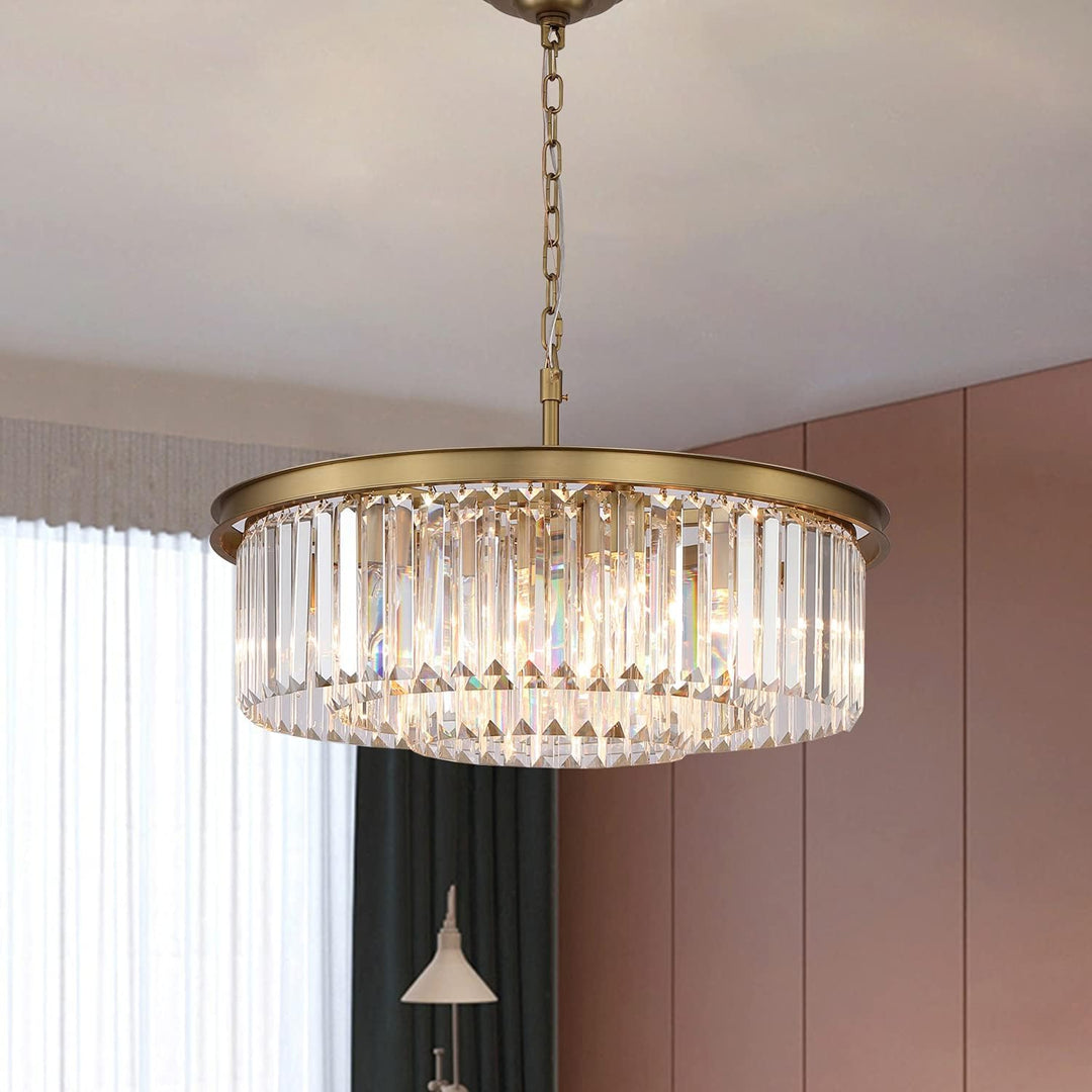 Crystal Chandelier Pendant Ceiling Lights Gold Chandeliers Lighting Fixture for Dining Living Room Foyer Hallway 8-Lights (Dia 24 Inch)