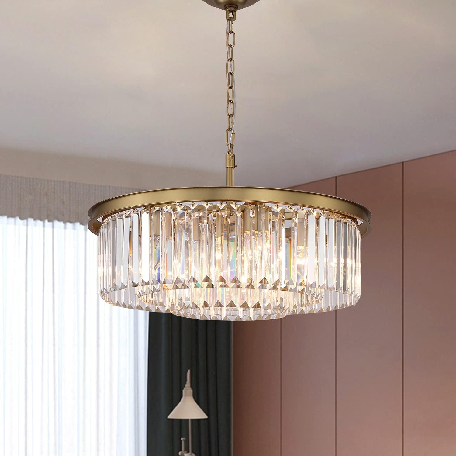 Crystal Chandelier Pendant Ceiling Lights Gold Chandeliers Lighting Fixture for Dining Living Room Foyer Hallway 8-Lights (Dia 24 Inch)