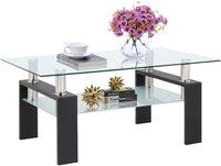 Rectangle Black Glass Coffee Table, Clear Coffee Table, Modern Side Center Tables for Living Room