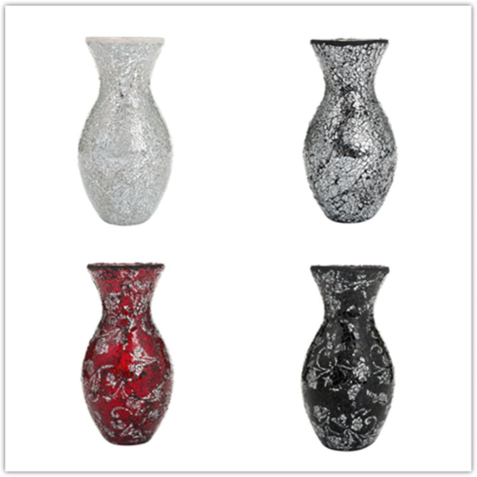 Large Vase Vases for Flowers Handmade Decorative Mosaic Glitter Sparkled Glass Gift Present Black White Silver 11" (Silver White, Small)