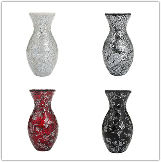 Large Vase Vases for Flowers Handmade Decorative Mosaic Glitter Sparkled Glass Gift Present Black White Silver 11" (Silver White, Small)