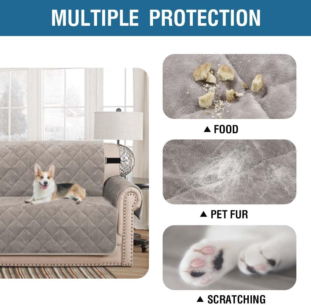 Thick Velvet Quilted Recliner Covers for Recliner Chair Covers Reclining Chair Slipcover Recliner Couch Cover with Non Slip Backing and Wider Elastic Strap (Oversaized Recliner, Taupe)