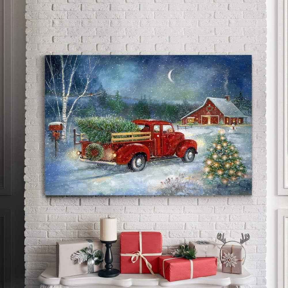 Canvas Nature Wall Art Paintings & Prints Serene Snowy Christmas Red Barn Modern Festival Glam Wall Hanging Artwork Decorations for Bedroom Office Kitchen - 24"X36" LT20