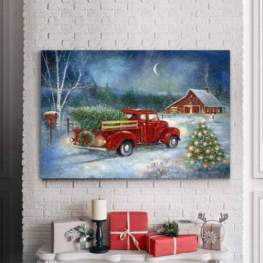 Canvas Nature Wall Art Paintings & Prints Serene Snowy Christmas Red Barn Modern Festival Glam Wall Hanging Artwork Decorations for Bedroom Office Kitchen - 24"X36" LT20