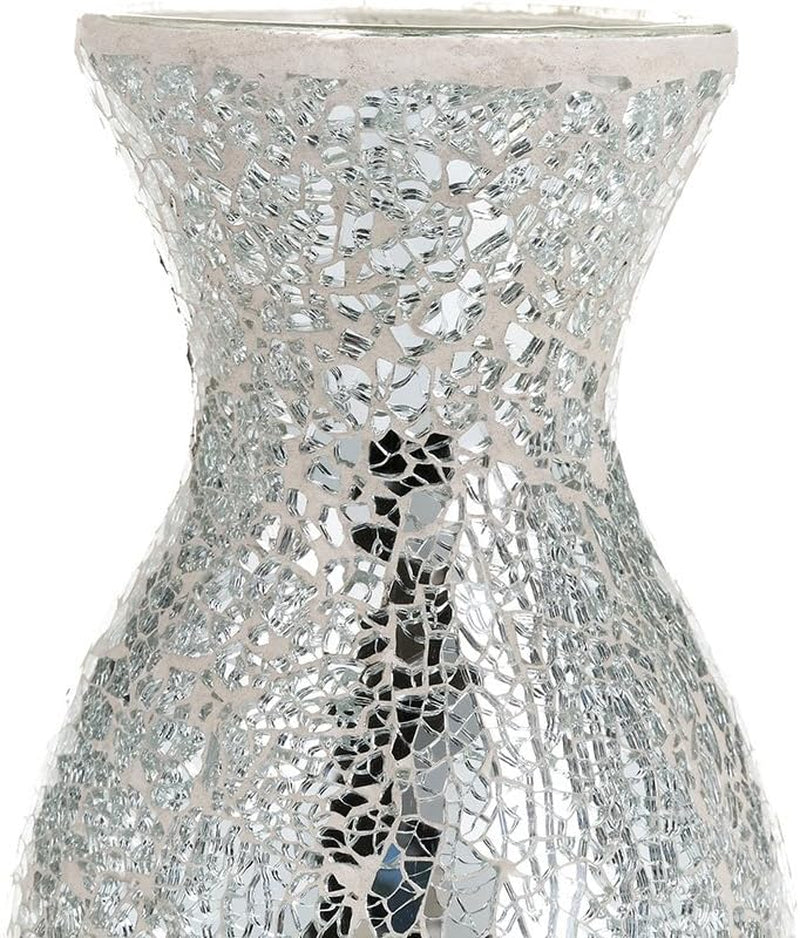 Large Vase Vases for Flowers Handmade Decorative Mosaic Glitter Sparkled Glass Gift Present Black White Silver 11" (Silver White, Small)