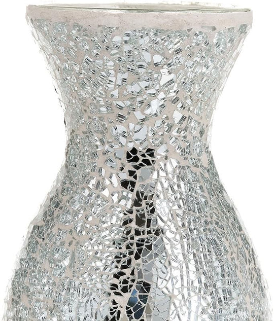 Large Vase Vases for Flowers Handmade Decorative Mosaic Glitter Sparkled Glass Gift Present Black White Silver 11" (Silver White, Small)