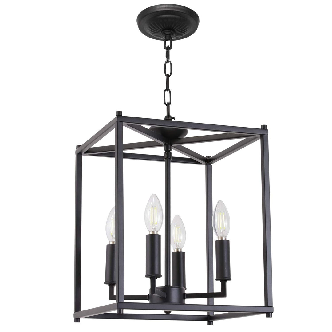 4 Lights Farmhouse Chandelier Matte Black Pendant Lighting Foyer Chandelier L...