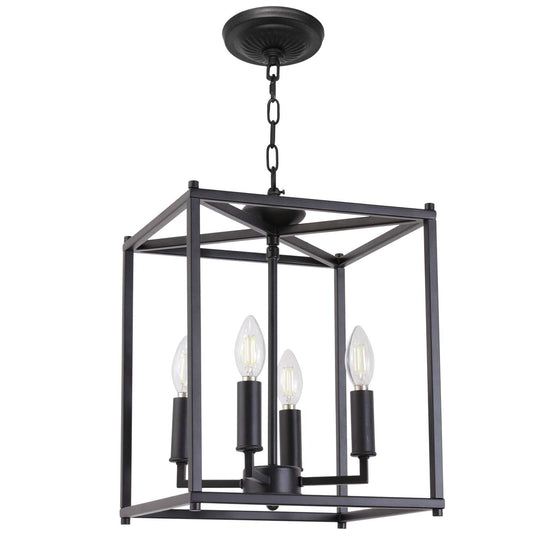 4 Lights Farmhouse Chandelier Matte Black Pendant Lighting Foyer Chandelier L...