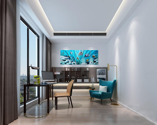 Fish Metal Wall Art Hand Crafted Large 3D Sea Life Pictures Modern Abstract Coastal Aluminum Artwork Contemporary Sculpture for Living Room Bedroom Dinning Decor