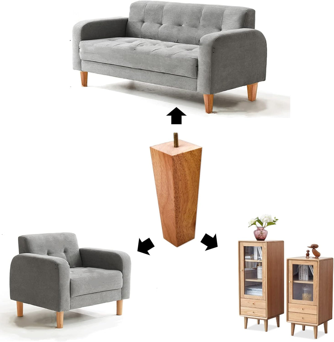 4Pcs Sofa Legs | 6 Inch Vintage Couch Hardware Accessaries | Great Wooden Furniture Replacement Legs for Armchair Recliner Coffee Table | Dresser | Bed,Brown (Wooden Square 6 In)